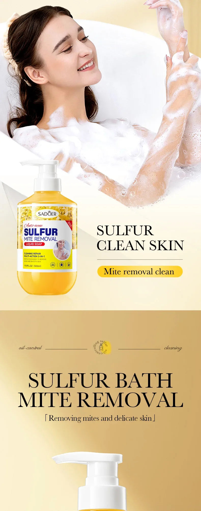 500ml Deep Cleansing Sulfur Mite Removal Body Wash Oil Control Shower Gel  Bath and Body Cleansers