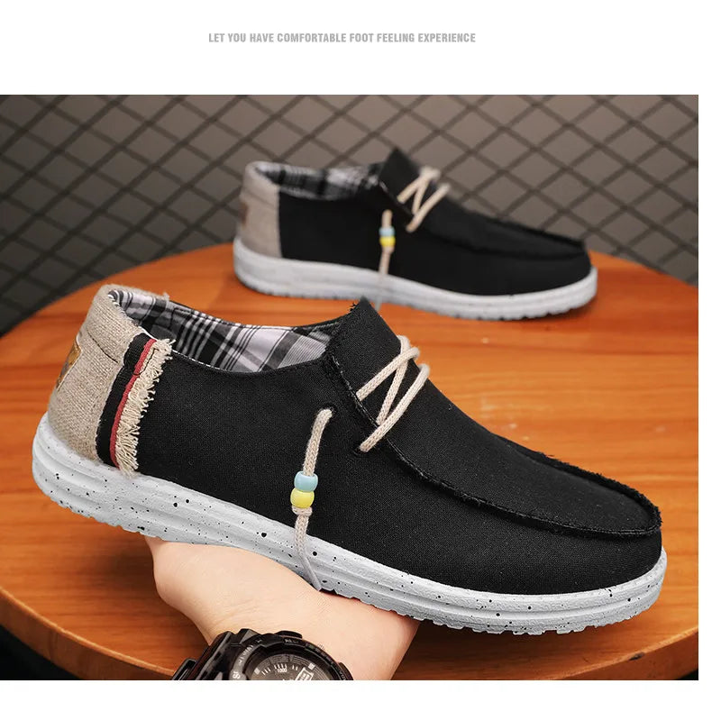 Spring Summer Blue Men's Casual Boat Shoes Lightweight Slip-on Driving Shoes Men Low-cut Breathable Canvas Men Shoes Loafers