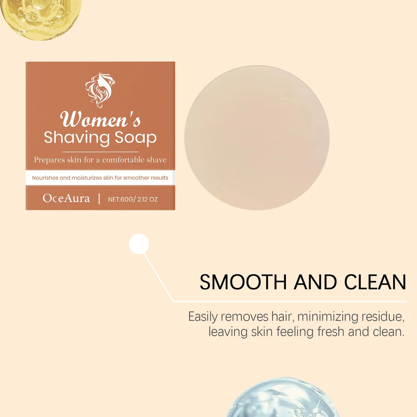 OceAura Shaving Soap for Women Hair Removal Ingrown Hair Treatment Smooth Natural Organic Citrus Vanilla Honey Shave Butter 60g