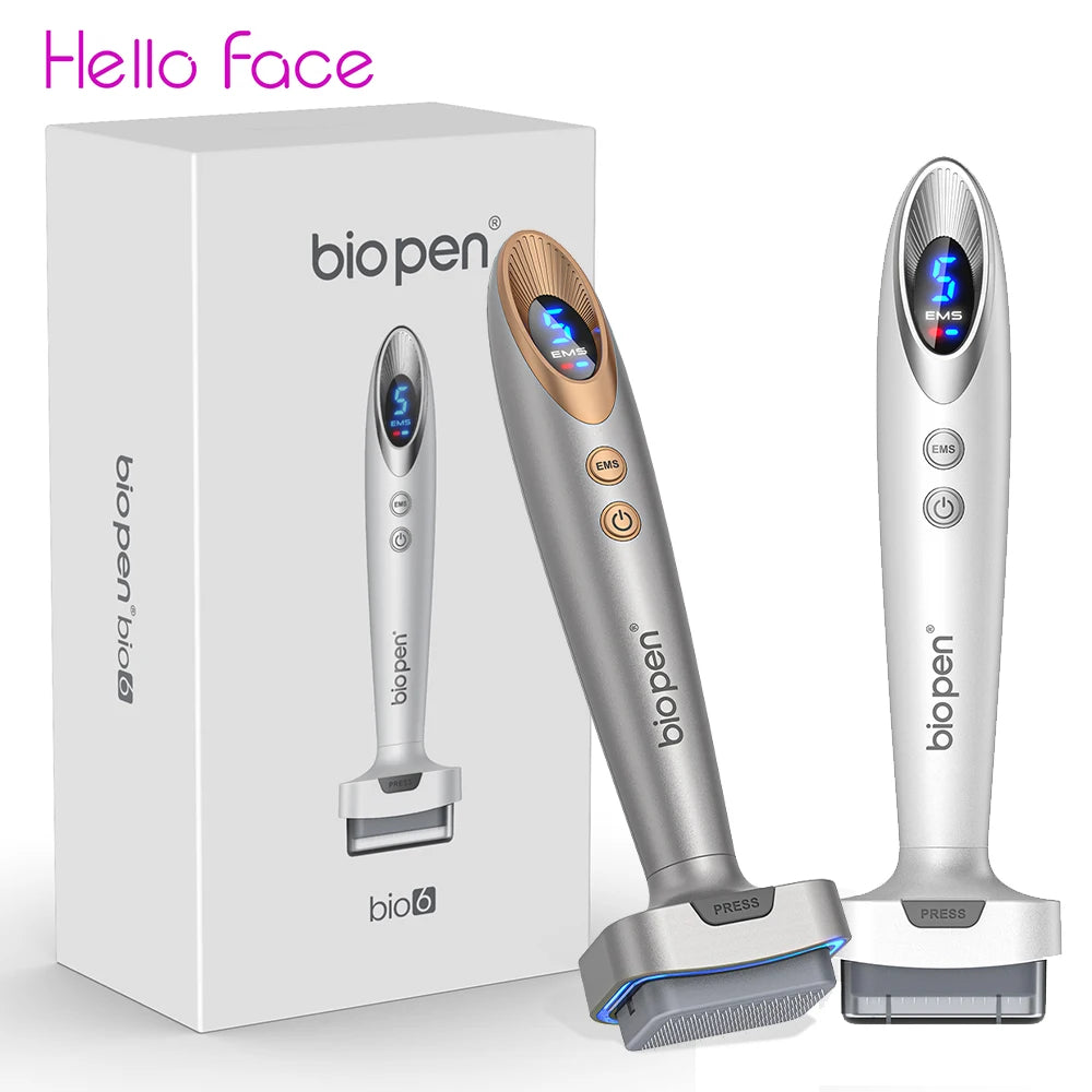 Bio Pen Bio6 Derma Stamp With 2 Roller Heads, LED Red/Blue Light, 5 EMS Levels, Microneedle Stamp 0.25 mm Needle length