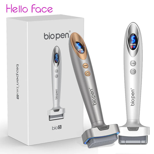 Bio Pen Bio6 Derma Stamp With 2 Roller Heads, LED Red/Blue Light, 5 EMS Levels, Microneedle Stamp 0.25 mm Needle length
