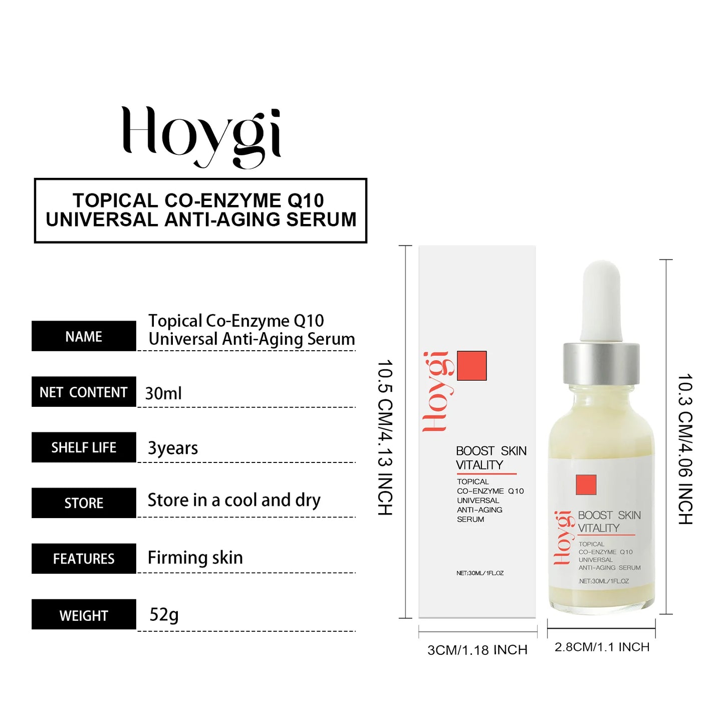Coenzyme Q10 Face Serum Anti Aging Smooths Neck Wrinkles Fine Lines Energizes Dull Skin Brightening Hydrate Firming Facial Serum