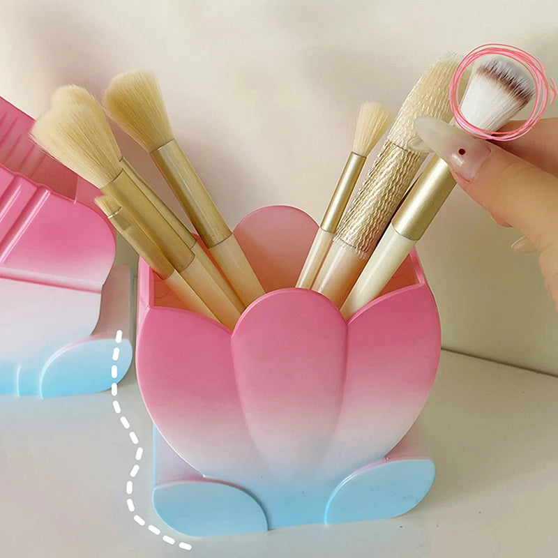 Cute Multifunctional Caramel Pudding Jelly Lotus Makeup Brush Storage Bucket Large Capacity Desktop Ornament Creative Pen Holder