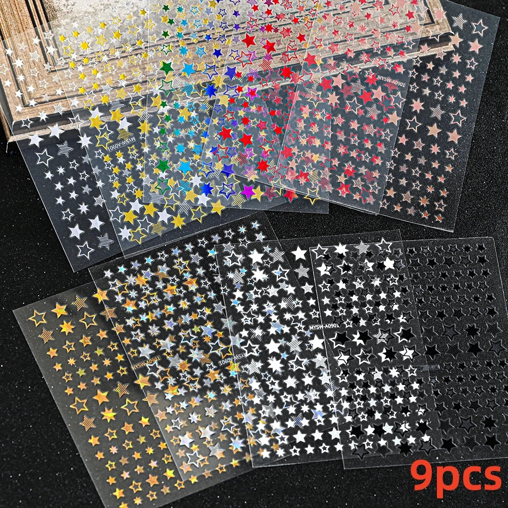 7pcs/Set Bronzing Gold/Silver Nail Art Sticker Sun Stars Moon Design Nail Decals 8*10CM Laser Bohemia Self-Adhesive Slider NLS