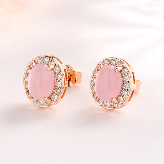 HuiSept Women Earrings 925 Silver Jewelry with Rose Quartz Zircon Gemstone Stud Earring for Girl Wedding Party Gift Accessories