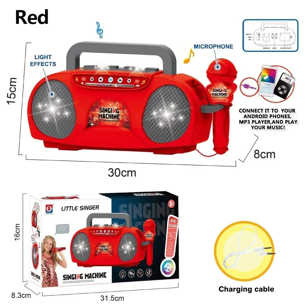 Singing Microphone Machine Kids Portable Karaoke Music Instrument With Lights Connect Phone Toys For Girl Boy Educational Gifts