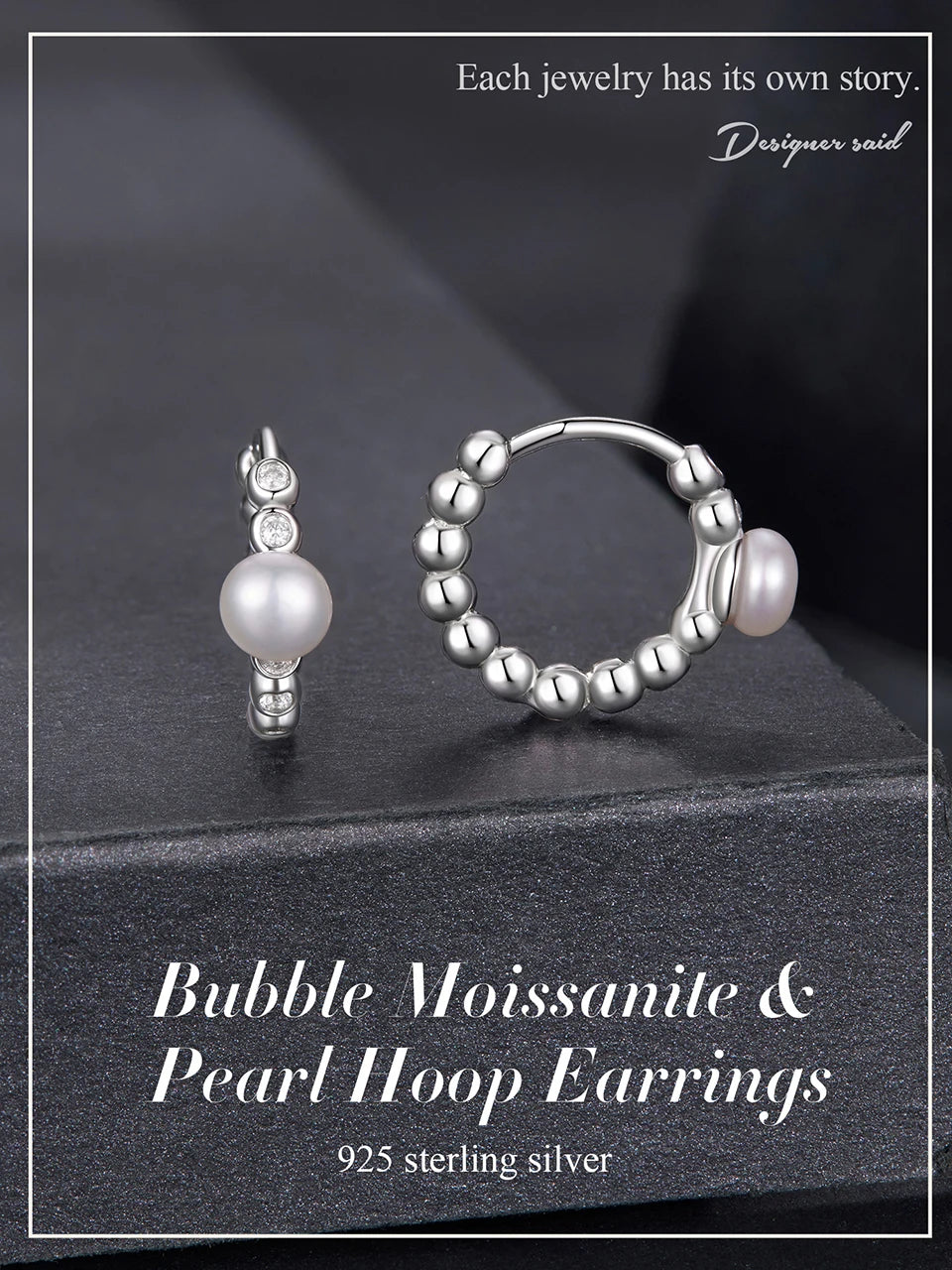 WOSTU Moissanite & Natural Pearl Bubble Hoop Earrings For Women, 925 Sterling Silver Elegant Huggies Pendient Xmas New Gift