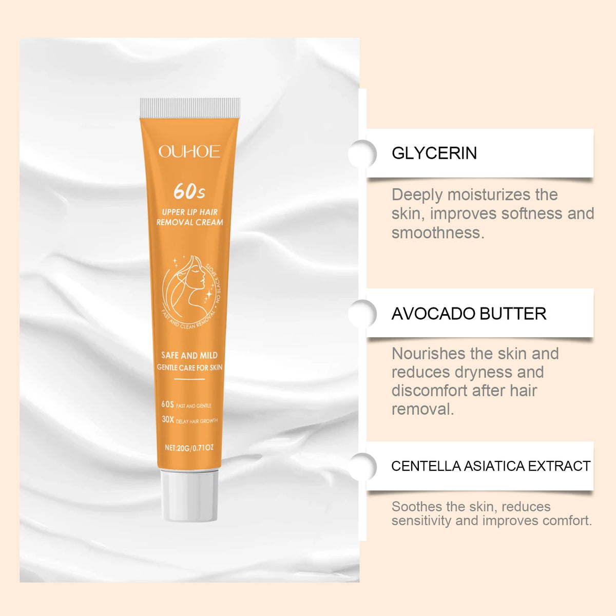 Centella Asiatica Hair Removal Cream Gentle Vaseline Painless Health Hair Remover Growth Inhibitor For Body Lip Armpits Leg Care
