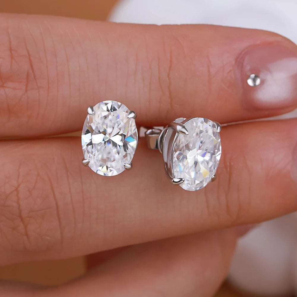 Certified 1-4CT Oval Moissanite Stud Earrings for Women 925 Sterling Silver Sparkling Gems Lab Diamond Ear Studs Wedding Jewelry
