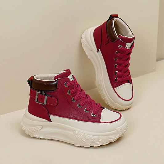 Women High Top Boots 2025 Spring Lace-up Platform Sneakers Non-slip Sneakers Comfy Outdoor Running Shoes Casual Tenis De Mujer