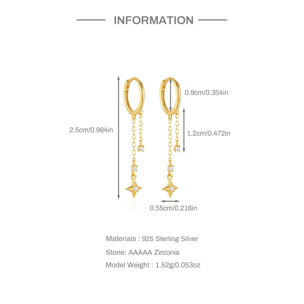 CANNER Eight Pointed Star Moon Tassel Zircon 925 Sterling Silver Drop Earrings For Women Ins Pearl Flower Minimalism Earrings