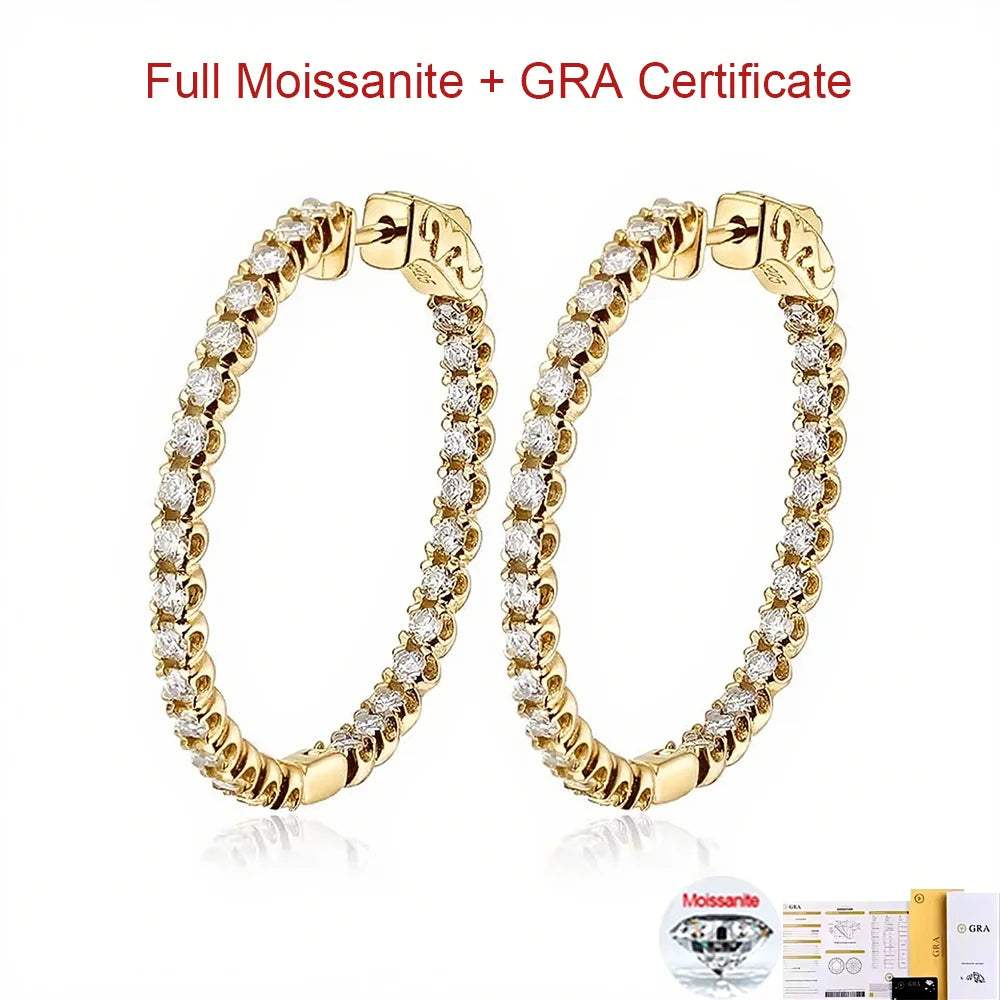 COSYA 1.8mm Full Moissanite Hoop Earrings For Women 100% S925 Silver 18K Gold Lab Diamond Earrings Wedding Fine Jewelry Gift