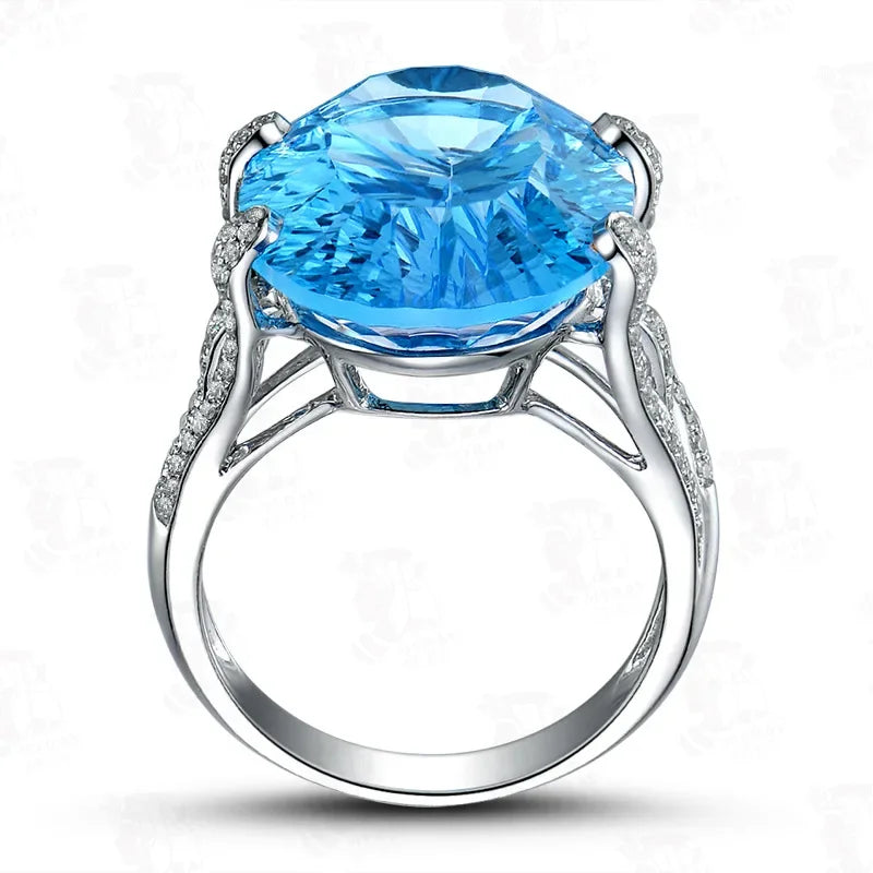 2023 New Fashion 925 Silver Luxury Quality Blue Topaz Band Ring for Women Upscale Anniversary White Gold Plated Finger Jewelry