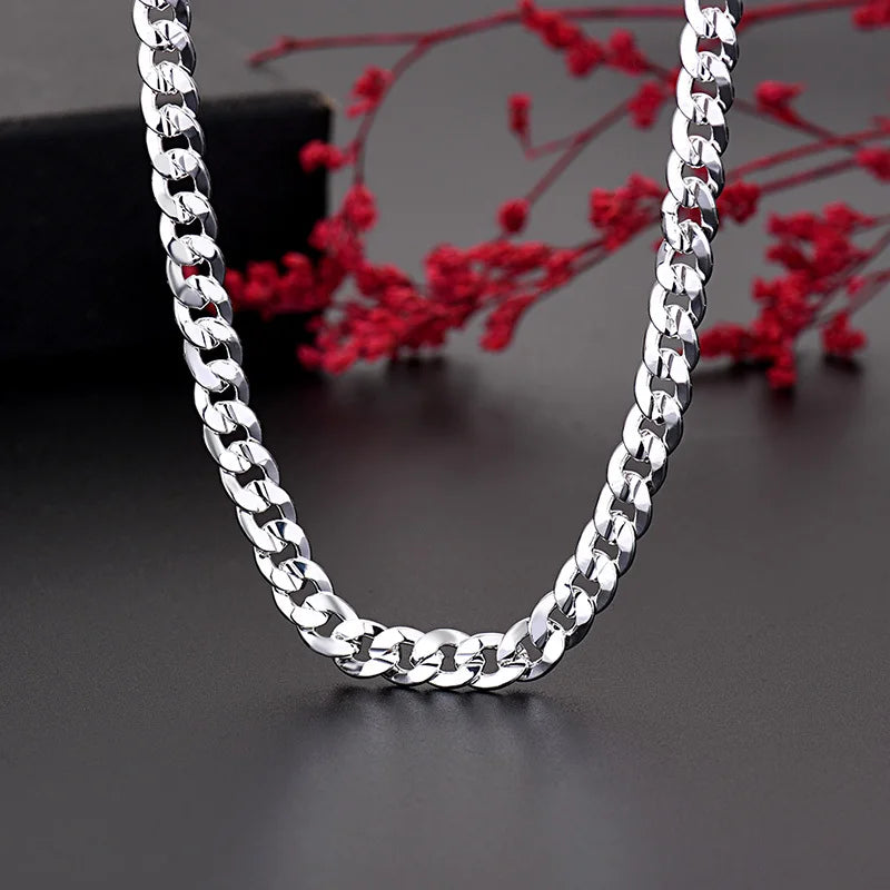 High-Quality 925 Sterling Silver Special 7mm Cuban Chain Necklace For Women Men Concave Sideways Wedding Designer Jewelry Party