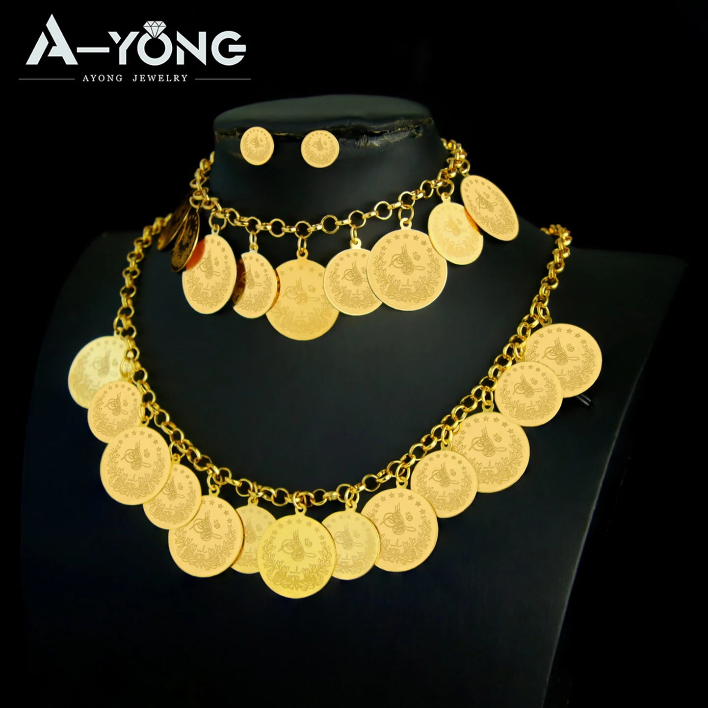 Luxury Saudi Gold Color Coins Necklace Set 21k Gold Plated Muslim Fashion Chokers Dubai Women Wedding Party Jewelry