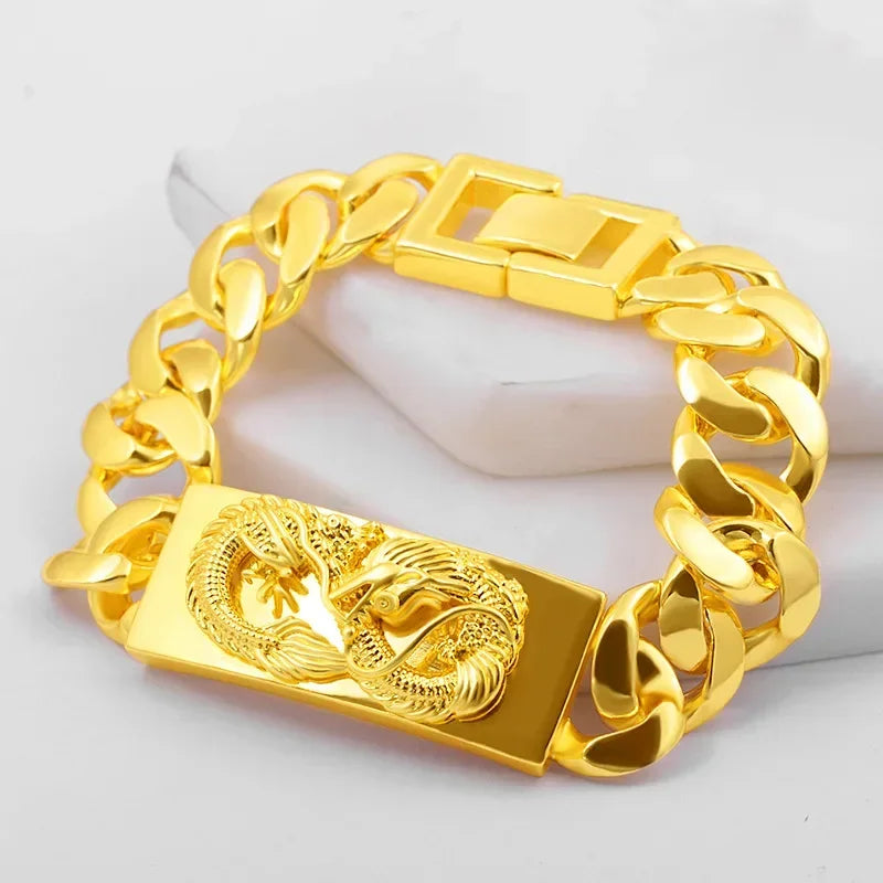 18 K Gold Color Widened Watch Chain Bracelet for Men Dad Father Not Fade Design Bracelet Wedding Engagement Jewelry Gifts