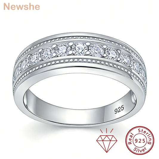 Newshe Solid 925 Sterling Silver GRA Certified Moissanite Rings Half Eternity Brilliant Round Imitation Diamond Fine Jewelry