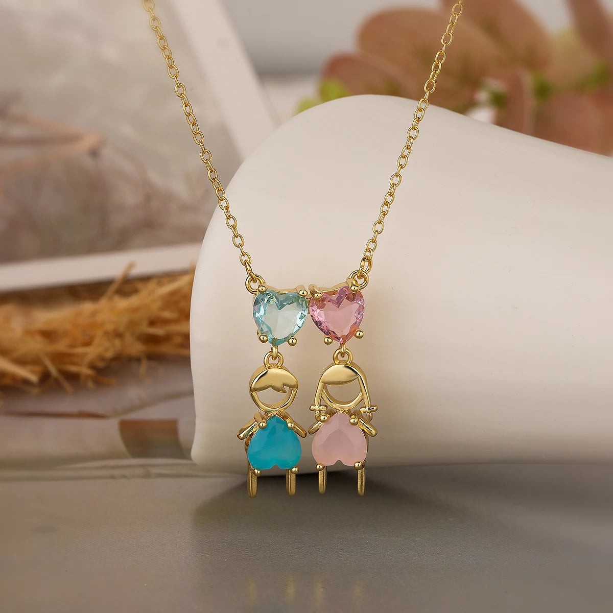 INS Design Girl/Boy Pendant Necklace For Women Girls,Stainless Steel Chain Cubic Zirconia Accessories Party Daily Jewelry