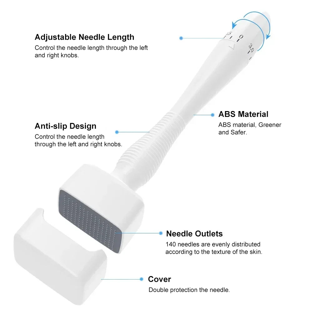 140A Derma Stamp Microneedling 140Pins Face Roller Massager Adjustable Titanium Needle Length 0.25mm For Skincare Beard Hair