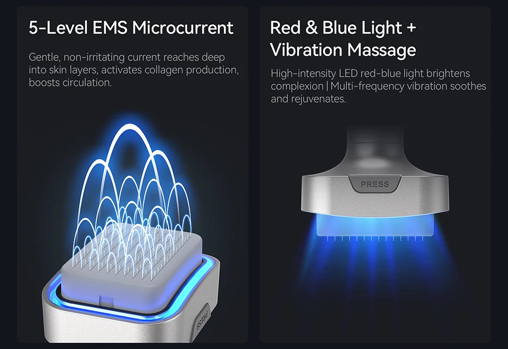 Bio Pen Bio6 Derma Stamp With 2 Roller Heads, LED Red/Blue Light, 5 EMS Levels, Microneedle Stamp 0.25 mm Needle length
