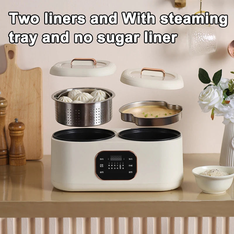 Electric Double-Liner Rice Cooker Heating Lunch Box Food Steamer Non-stick Pan Cooking Hot Pot Soup Stew Skillet Meals Heater