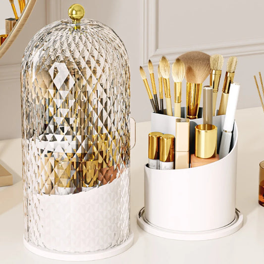 Makeup Brush Storage Rack Rotating Lipstick Eyebrow Pencil Storage Box Dustproof Desktop Compartment Cosmetic Holder