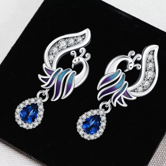 New Hoops Earrings Original 925 Sterling Silver Blue Zircon Phoenix Earrings Luxury Elegant Women's Jewelry Anniversary Gifts