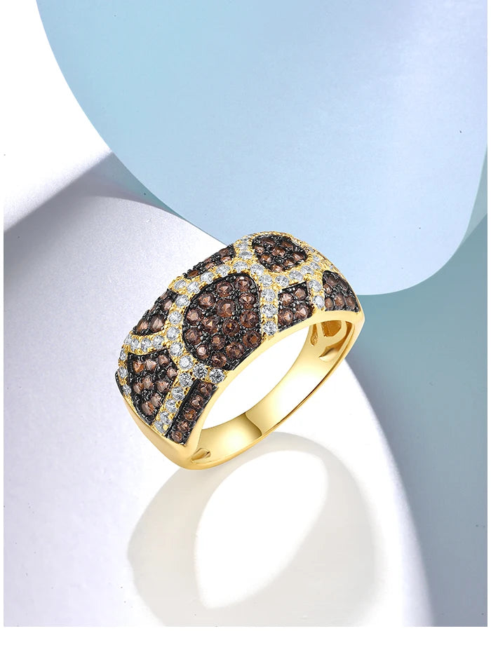 SANTUZZA Genuine 925 Sterling Silver Rings For Women Sparkling Brown Spinel White CZ Leopard Print Elegant Gift Fine Jewelry