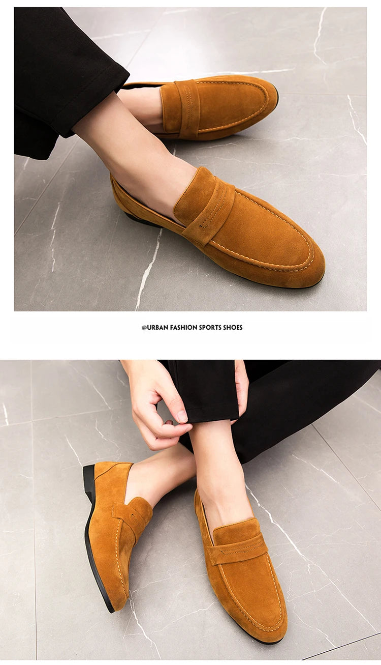 Suede Leather Oxfords Shoes For Men Loafers Casual Slip On Luxury Men Dress Shoes Office Wedding Party Shoes Man Moccasins Black
