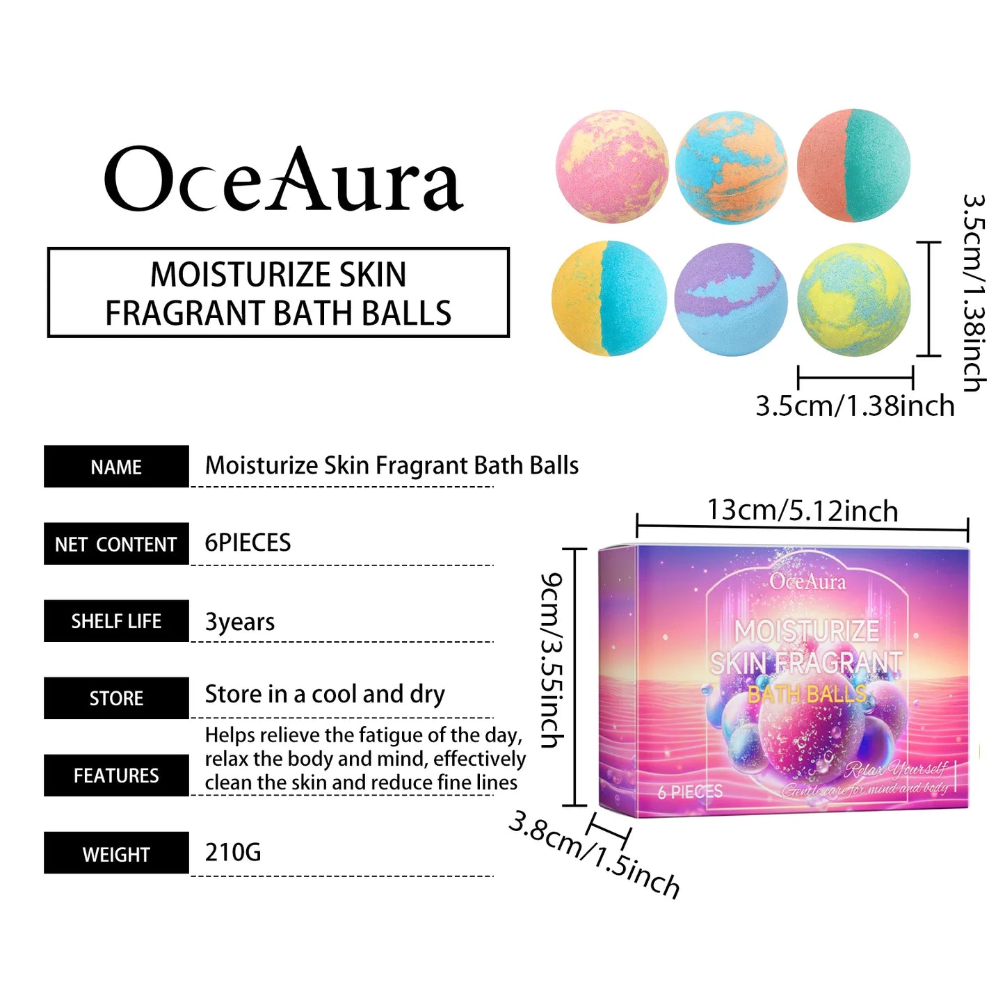 OceAura Bath Bubble Balls Body Cleaning Smooth Skin Care Bath and Shower Products Gift Set Christmas Stocking Stuffers Items 6pc