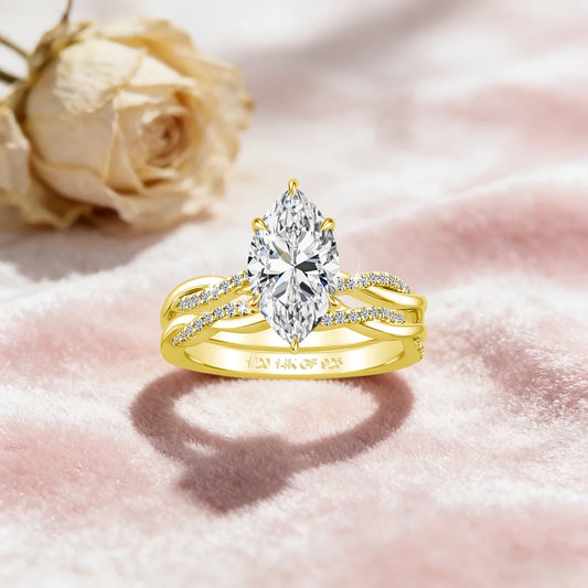 14K Gold Filled 3CT Marquise Moissanite Bride Engagement Ring Set D Color GRA Certified Gemstone Wedding Band Custom Jewelry