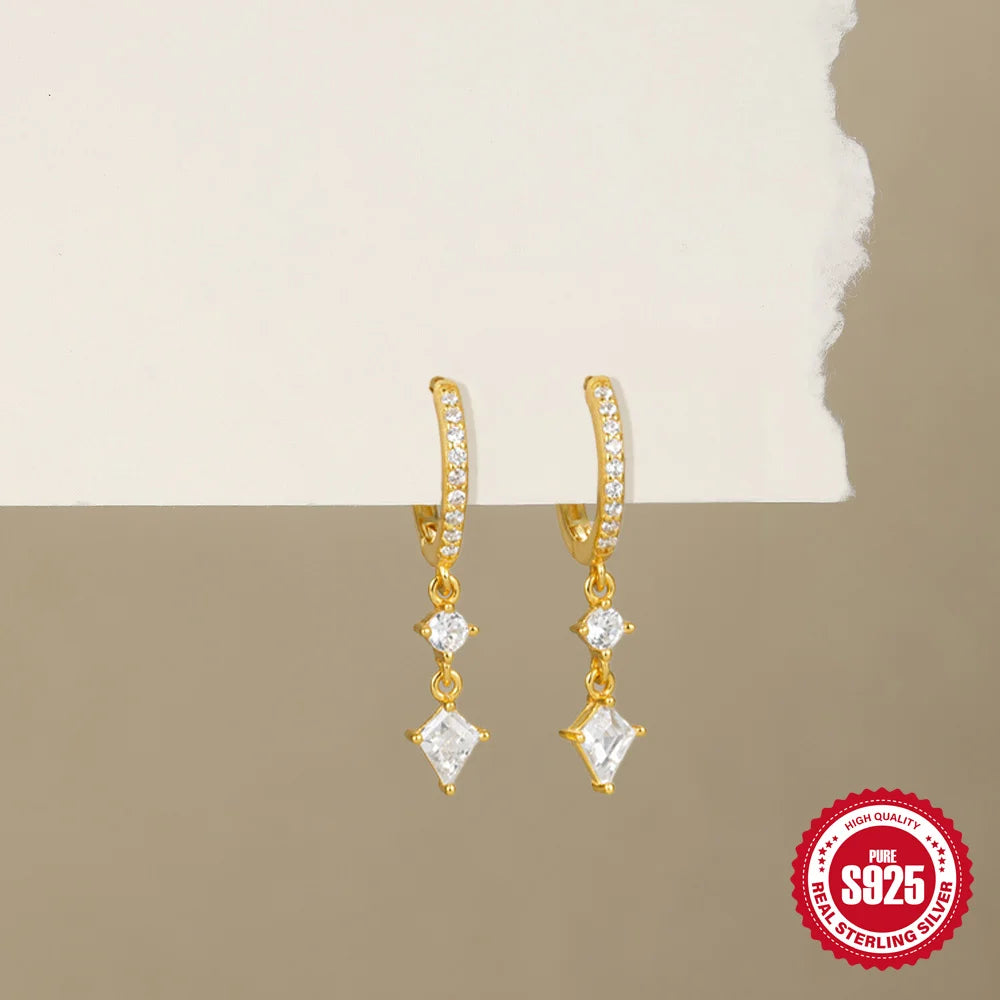 CANNER Eight Pointed Star Moon Tassel Zircon 925 Sterling Silver Drop Earrings For Women Ins Pearl Flower Minimalism Earrings