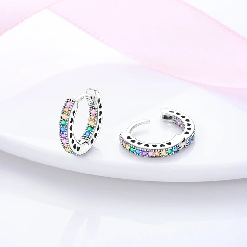 925 Sterling Silver Pave Round Shape Geometry of Simple Earring Hoop Earrings for Women Jewelry Wedding Engagement Birthday Gift