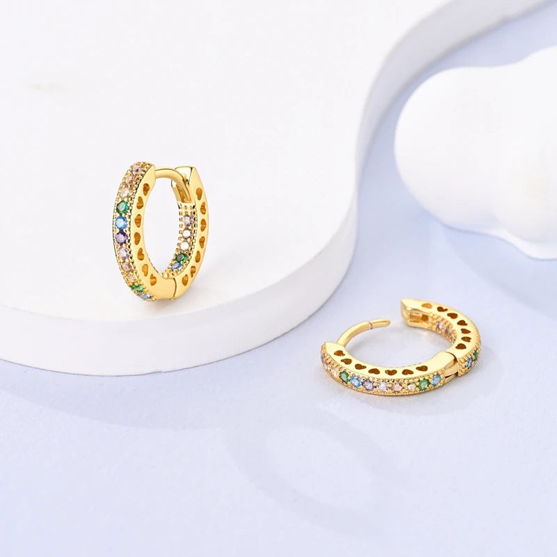 925 Sterling Silver Pave Round Shape Geometry of Simple Earring Hoop Earrings for Women Jewelry Wedding Engagement Birthday Gift