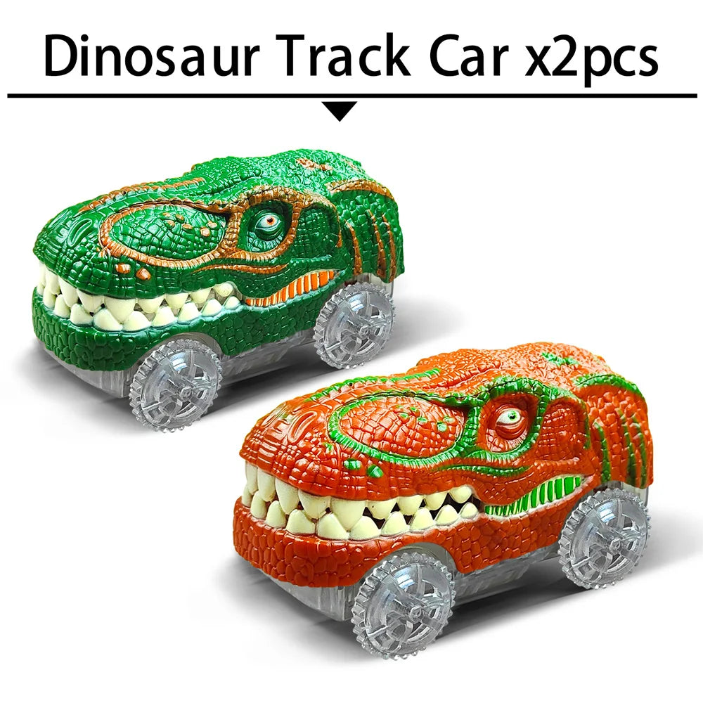 Magic Climbing Electric Dinosaur Car Track Railway Toy Car Set Bend Flexible Race Track Flash Light Car High Quality Toy For Kid