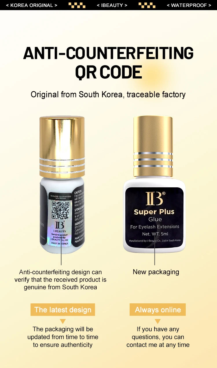 20 Bottles Original IBeauty Super Plus Glue for Eyelash Extensions 5ml Korea Golden Cap False Eyelash Glue Makeup Tools Supplies