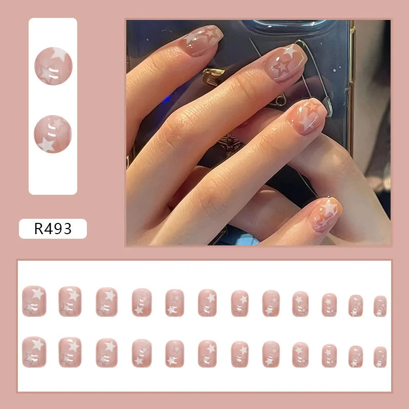 Sweet Sweetheart 24 Pcs Press on Nails Pink Gradient Fake Nails Glossy Artificial Finger Manicure Reusable False Nails for Women