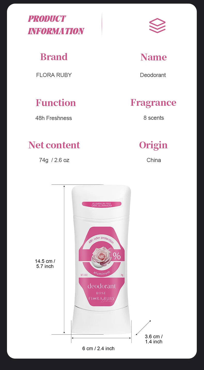 Deodorant Women Aluminum Free Antiperspirant Stick Advanced Protection Deodorants Natural Flower Perfume Deodoran 74g