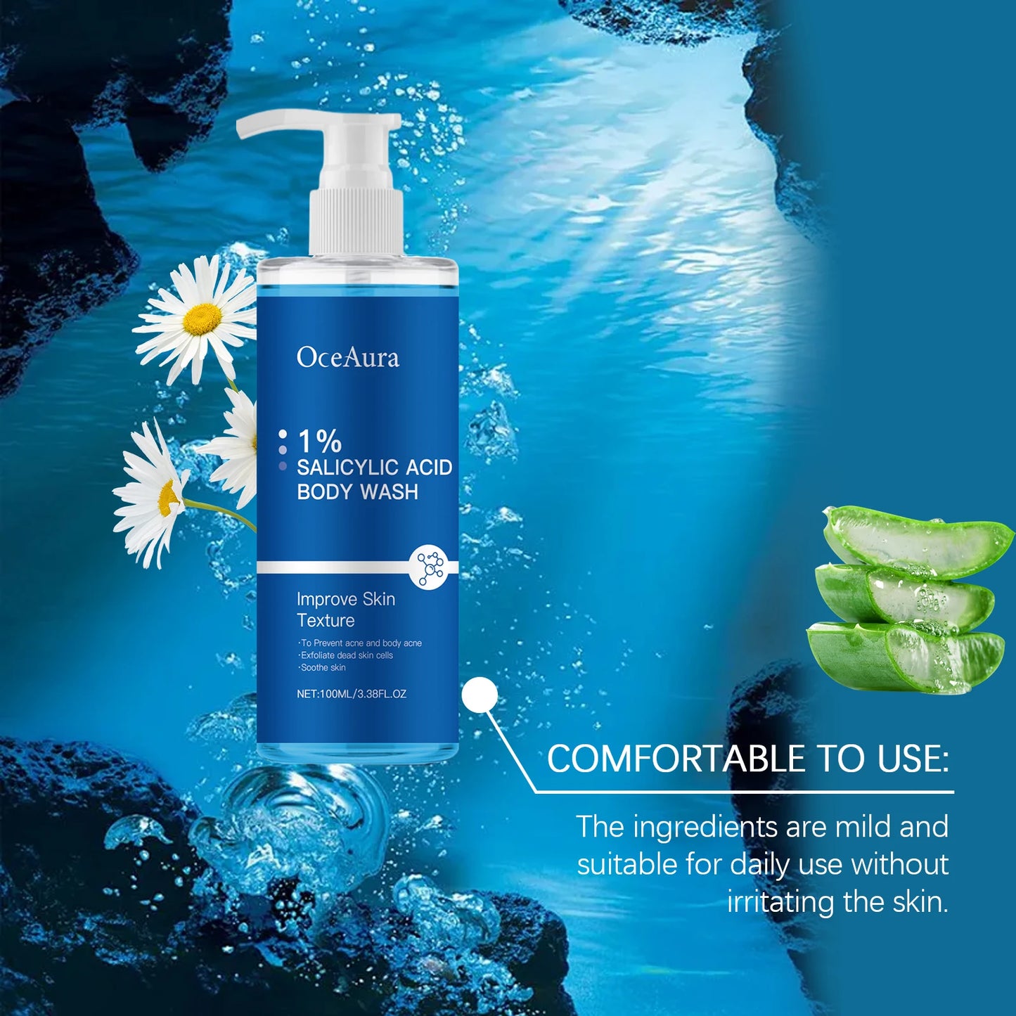 Oce Aura Salicylic Acid Shower Gel Daily Gentle Cleanse Exfoliate Oil Control Refreshing Comfortable Lubrication for Clear Skin