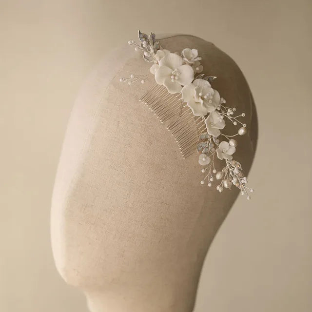 SLBRIDAL Handmade Luxury Rhinestones Freshwater Pearls Ceram Flower Bridal Tiara Wedding Bridesmaids Crown Women Hair Jewelry