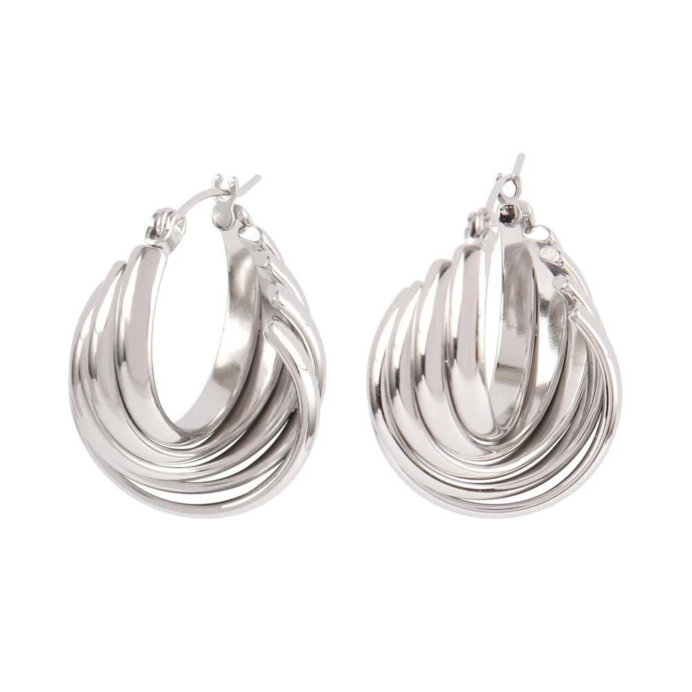 316L Stainless Steel Hoop Huggies Earrings For Women Exaggerated Texture Studs Earrings Girl Geometric Daily Jewelry Gifts
