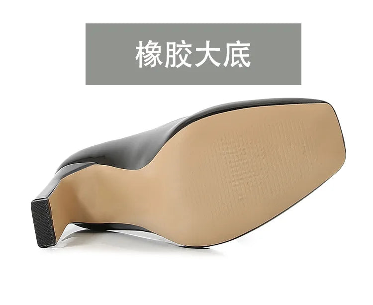 Female Patent Leather Pumps Square Toe Spring Summer Women Shoes Elegant Square High Heels Thick Heel Big Size 43 44 45 46