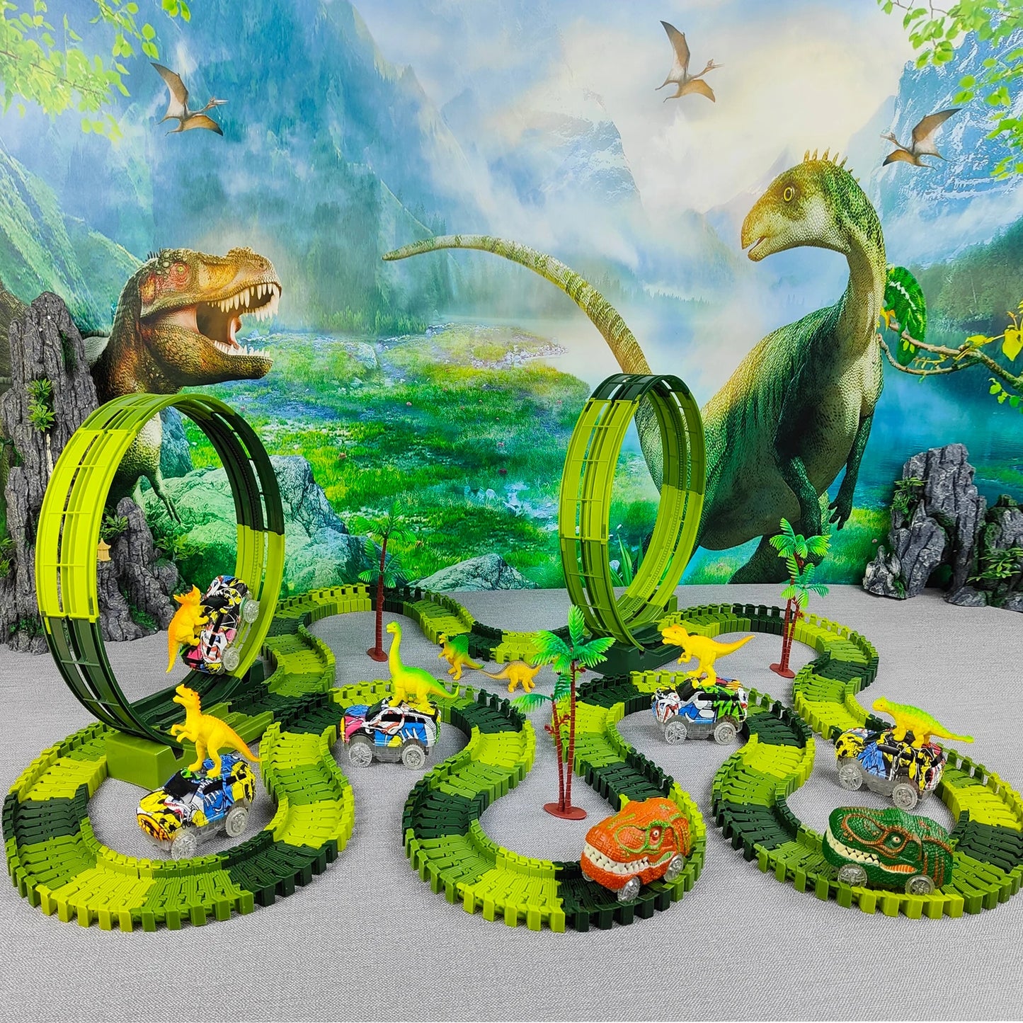 Magic Climbing Electric Dinosaur Car Track Railway Toy Car Set Bend Flexible Race Track Flash Light Car High Quality Toy For Kid