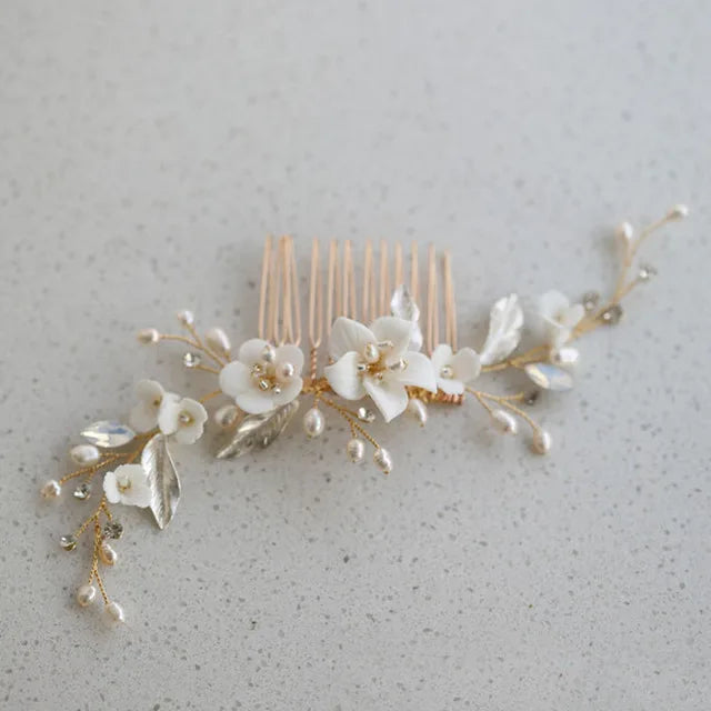 SLBRIDAL Handmade Luxury Rhinestones Freshwater Pearls Ceram Flower Bridal Tiara Wedding Bridesmaids Crown Women Hair Jewelry