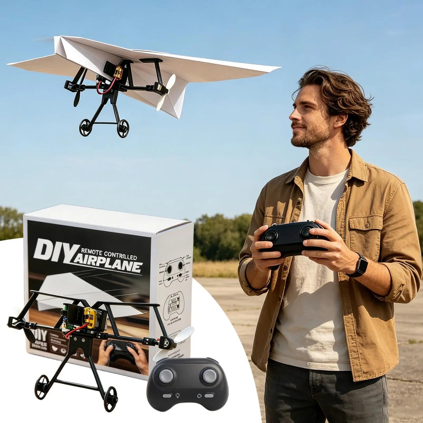 DIY RC Paper Airplane Kit Plane Toy With Gyro Stabilizer Electric Remote Control Plane For Boys Girls Backyard Park Beach