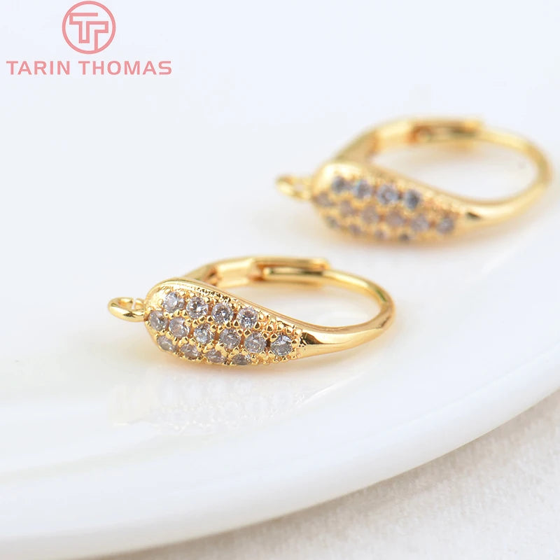 (2646)4PCS 24K Gold Color Brass with Zircon Water Drop Shaped Earrings Clip Earrings Clasps Diy Accessories Jewelry Finding