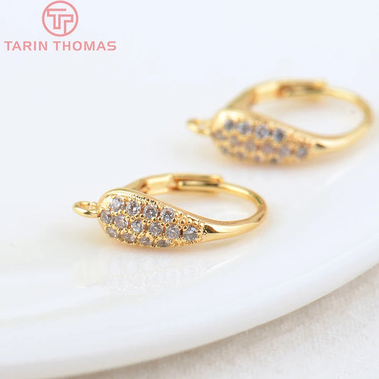 (2646)4PCS 24K Gold Color Brass with Zircon Water Drop Shaped Earrings Clip Earrings Clasps Diy Accessories Jewelry Finding