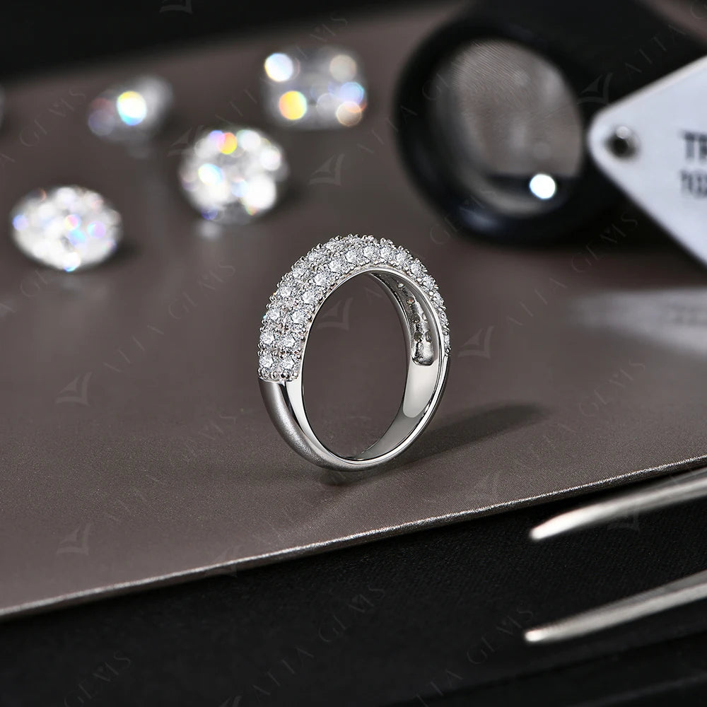 ATTAGEMS Full Lab Moissanite Diamond Rings for Women Half Wedding Band Sparkling S925 Silver Engagement Bride Fine Jewelry Gifts