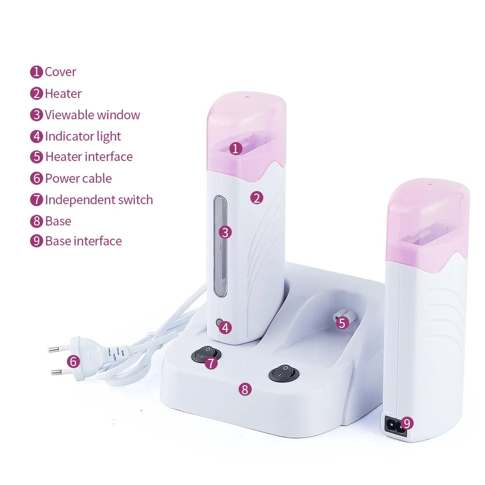 Electric Waxing Warmer Hair Removal Double Depilatory Roll On Wax Heater Portable Hot Melt Wax Heater for Men Women Home Using