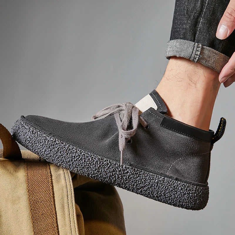 Genuine Leather Soft Sole Mens Casual Shoes Outdoor Breathable Suede Work Shoes High Quality Hiking Sneakers Walking Ankle Boots